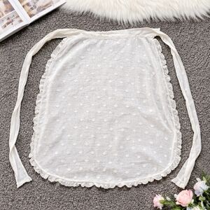 Antique Vintage Tissue Thin Cotton Swiss Dot Off-White Lace Apron